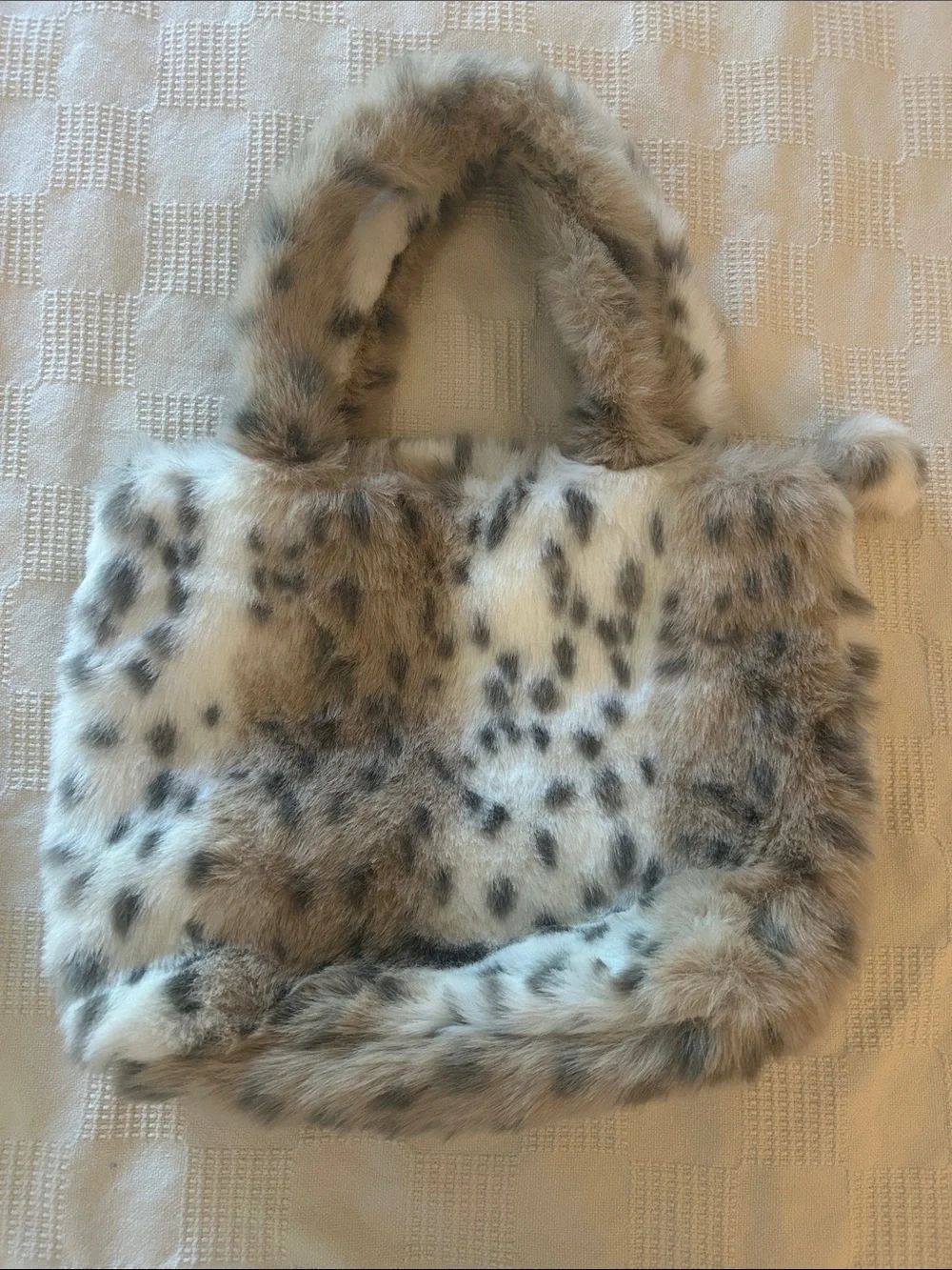 PotteryโBarn teen Faux Fur Leopard-Print Tote Handbag - Cream and Brown